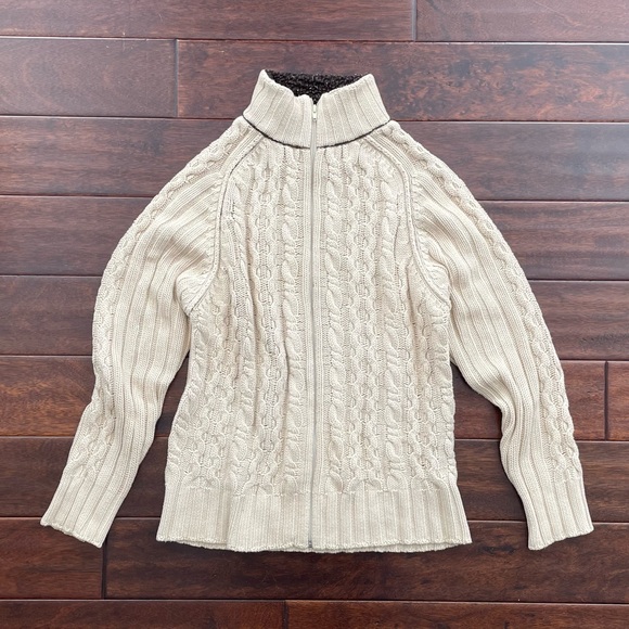 BKE Zip Front Sweater Tan and Dark Brown Accent Size Large - Picture 2 of 11